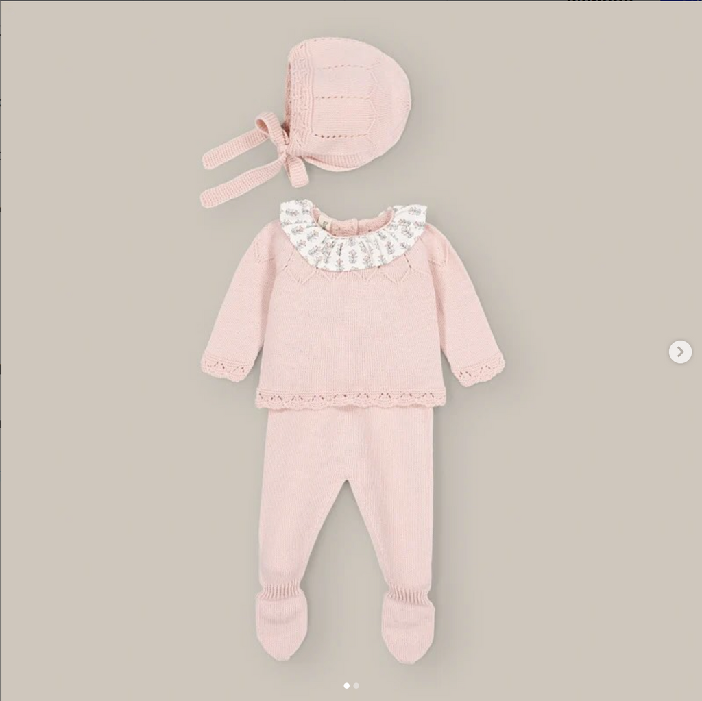 Conjunto 3 piezas rosa de punto 1 mes