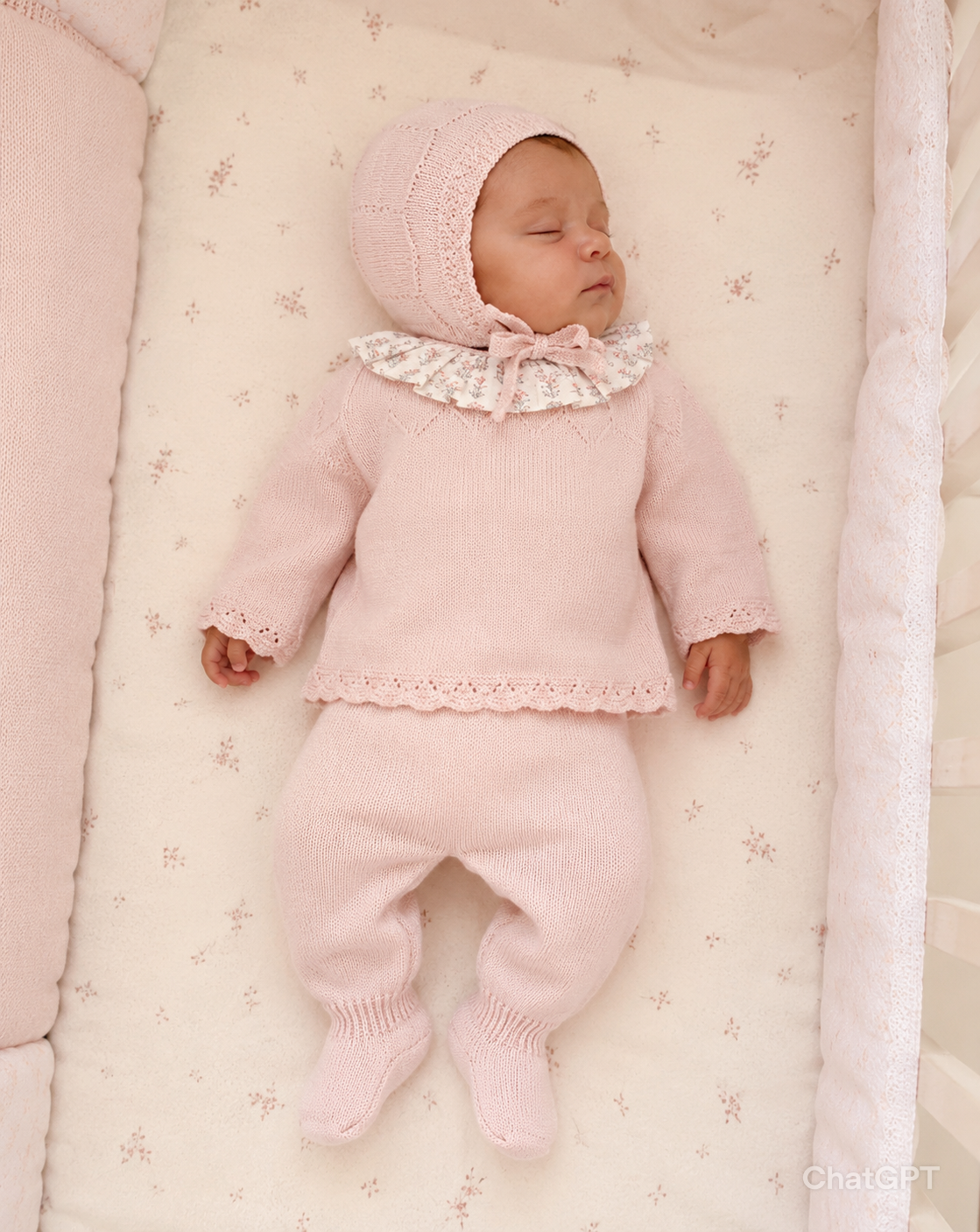 Conjunto 3 piezas rosa de punto 1 mes