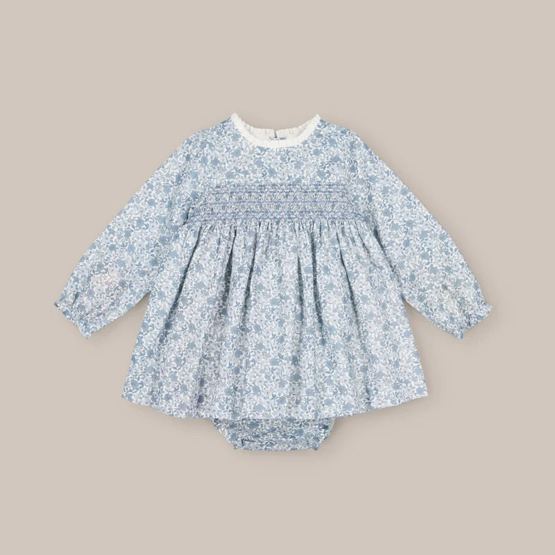 Vestido azul estampado con cuello