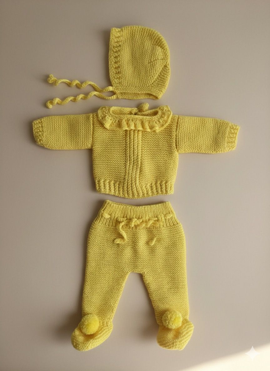 Conjunto amarillo cuello olan primera puesta