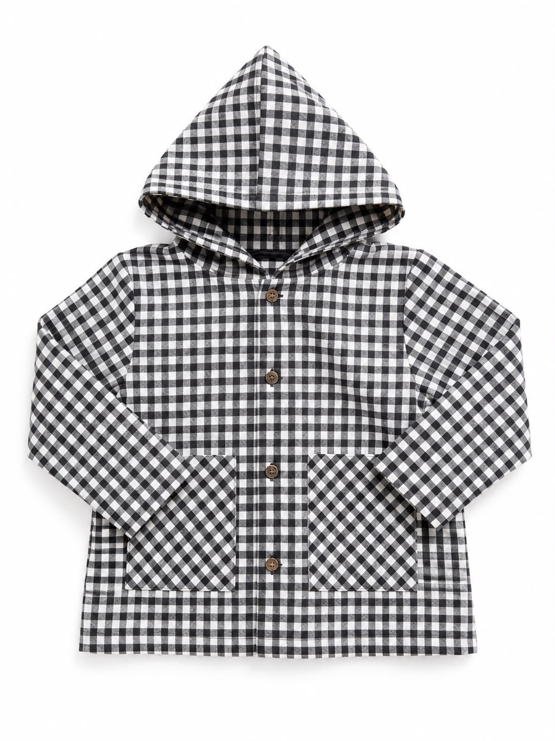 Chaqueta con Capucha Cuadros Vichy Blanco/Negro