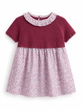 Vestido de Punto Rosa/Vino con Falda Floral