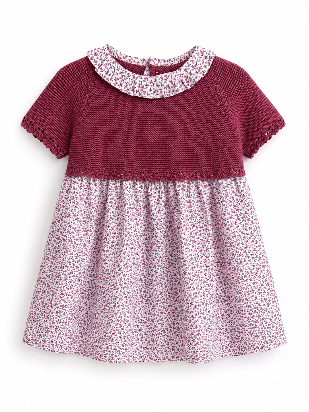 Vestido de Punto Rosa/Vino con Falda Floral