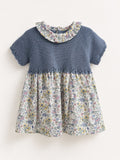 Vestido de Punto azul con Falda Floral