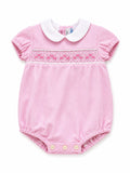 Pelele rayas rosa/blanco con smock y cuello blanco