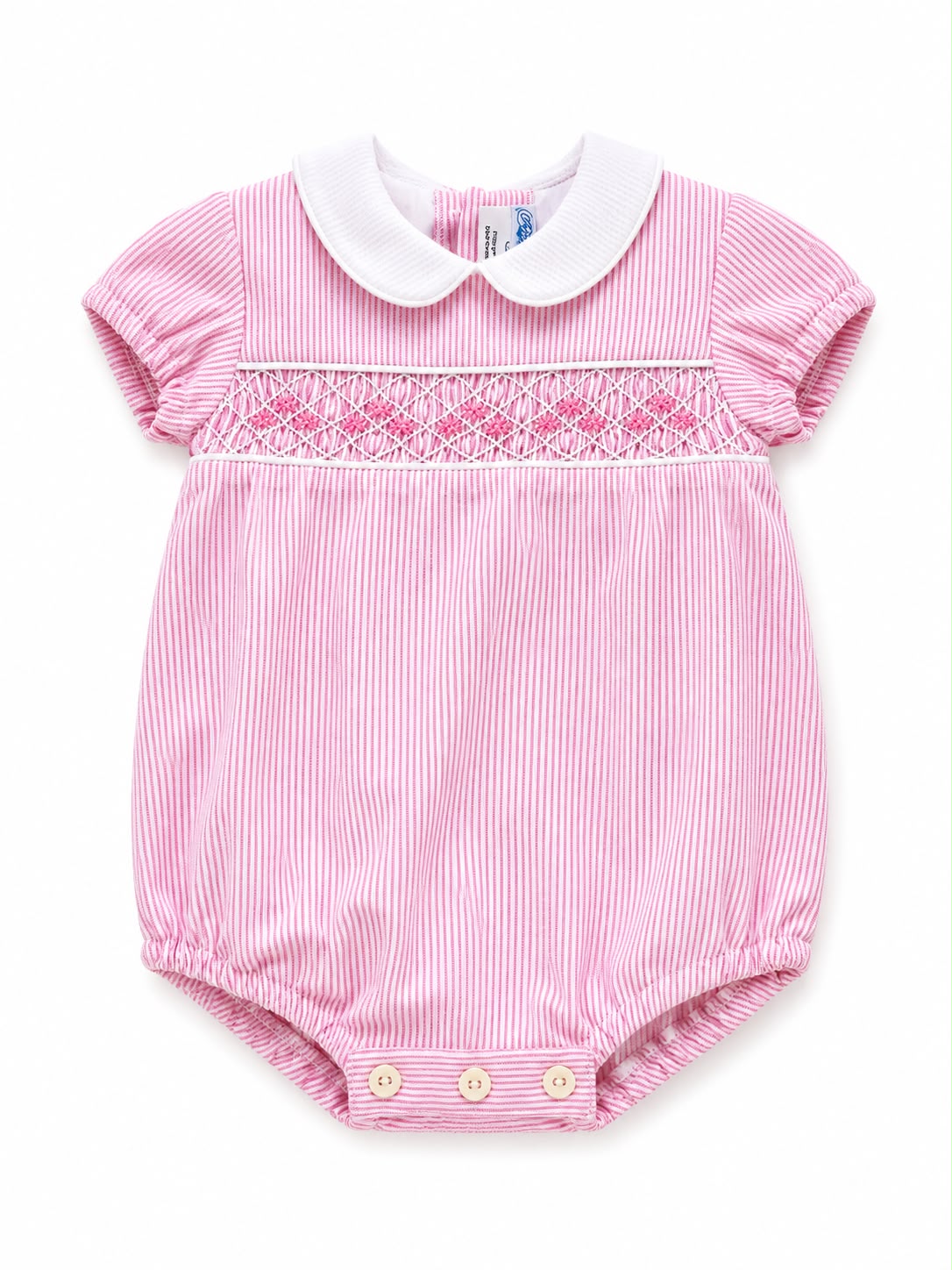 Pelele rayas rosa/blanco con smock y cuello blanco